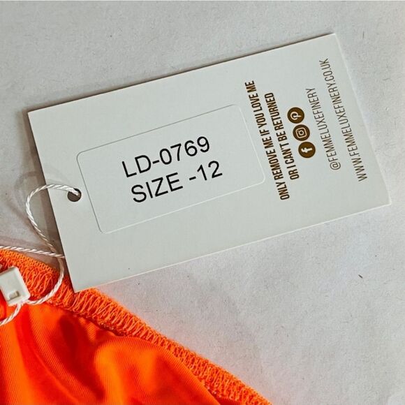 Femme Luxe Orange Strapless One Piece Bathing Suit Sheer Overlay NWT Size 12 - Picture 6 of 7